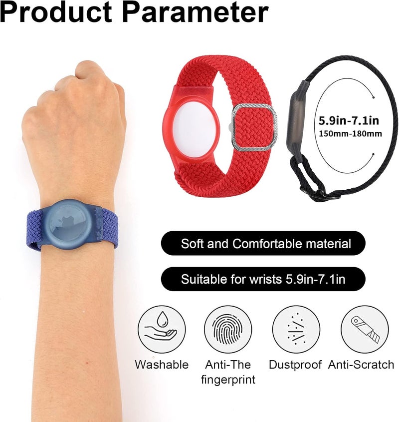 FNCOLL 2 Pack Kids Wristband for AirTag, Nylon Watch Band GPS Tracker Holder Protective Case Compatible with Apple Air Tag, Adjustable Anti-lost Bracelet for Toddler Baby Children Elders - Image 3